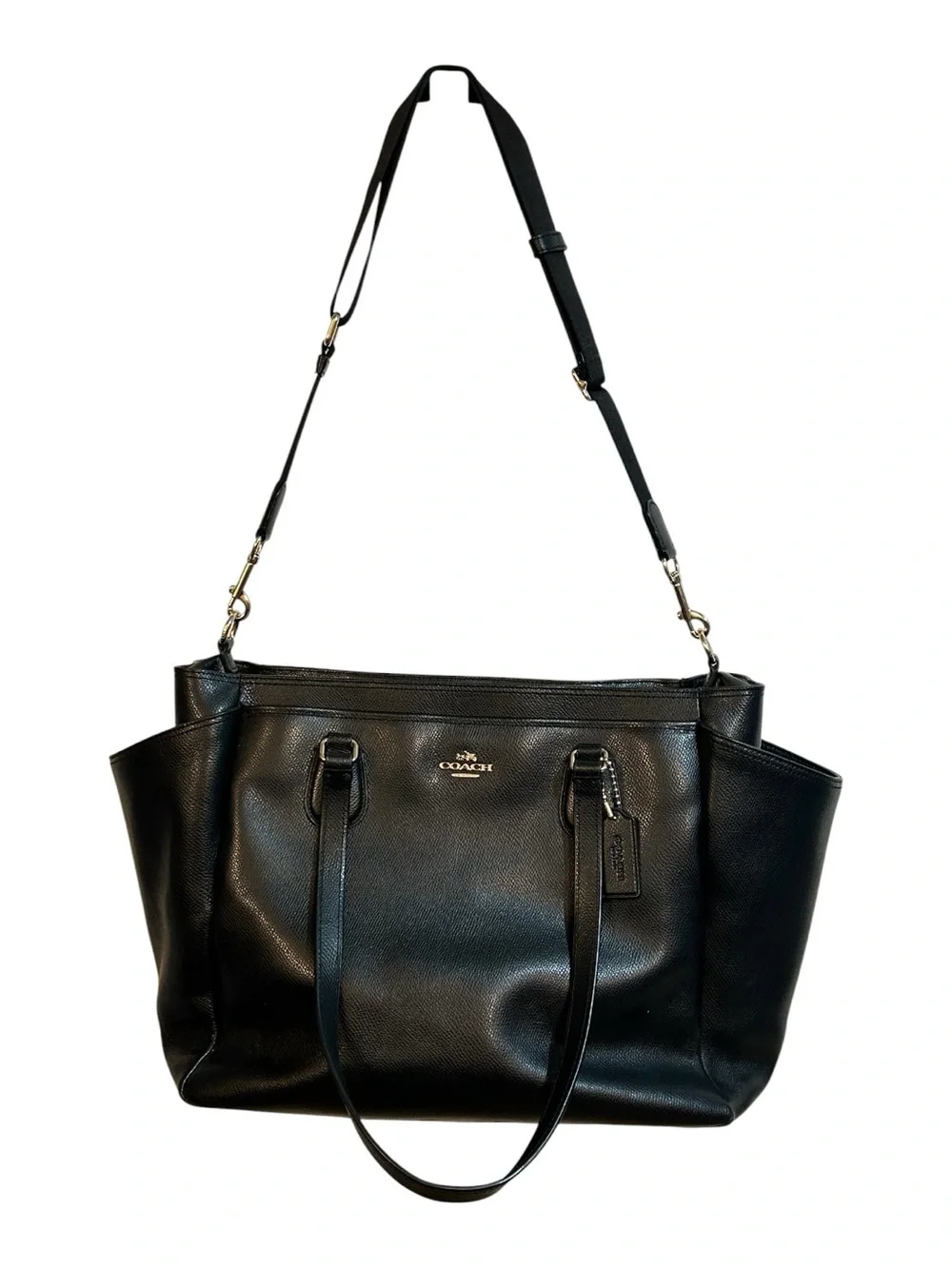 Coach Black Crossgrain Leather Diaper Bag Tote Shoulder Bag Work Travel Bag
